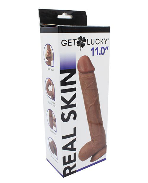 Get Lucky 11" Real Skin Dildo - Light Brown